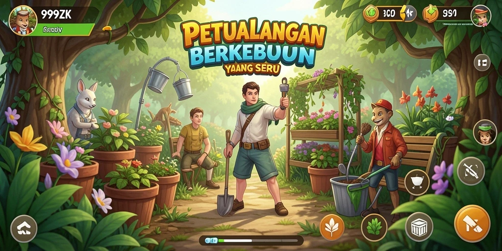Tangkapan layar gameplay 999ZK menunjukkan ladang yang subur dan berbagai aktivitas berkebun.