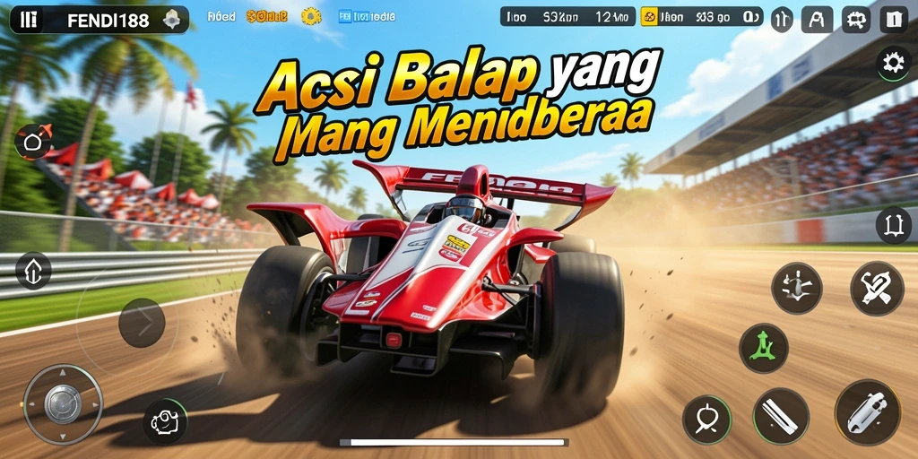 Tangkapan layar FENDI188 menampilkan aksi balap seru dengan mobil dan trek yang menakjubkan.