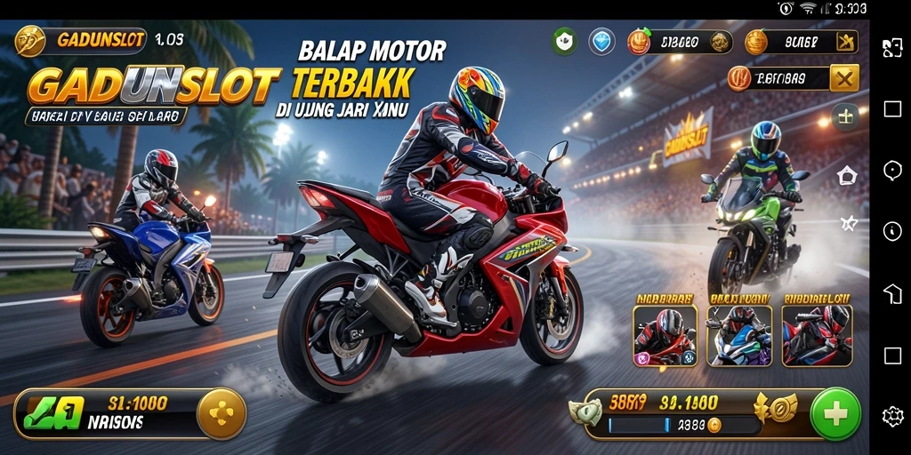 Tampilan aksi balap motor yang seru di GADUNSLOT.