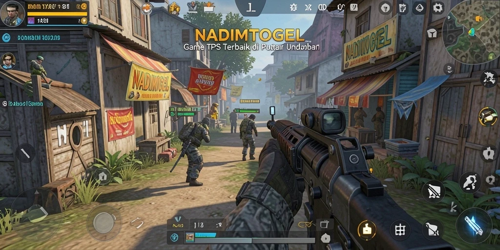 Screenshot utama NADIMTOGEL menampilkan aksi seru di gameplay TPS.