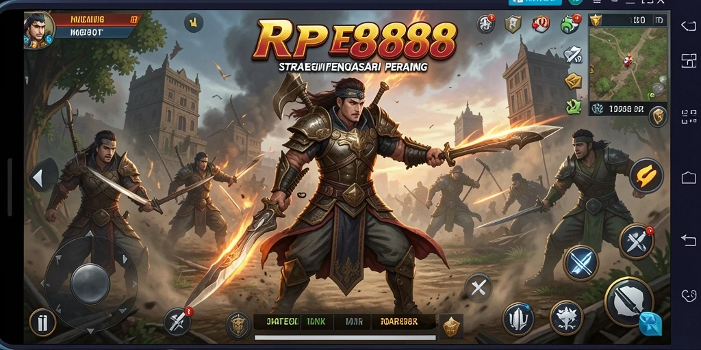 Screenshot gameplay RP888 menunjukkan aksi strategi yang intens.