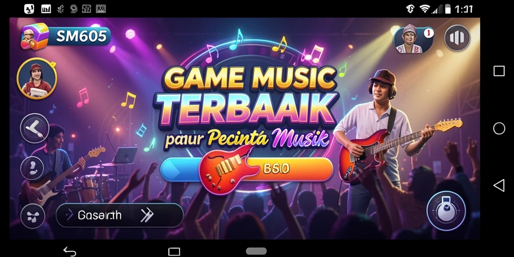 Screenshot SM605 menunjukkan gameplay musik yang seru dan interaktif.