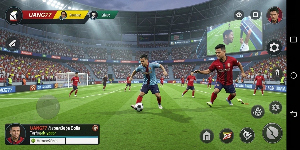 Tampilan gameplay <strong>UANG77</strong> yang penuh aksi di lapangan sepak bola.